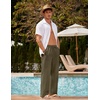 COOFANDY Men Linen Pants Casual Elastic Waist Drawstring Pants Summer Beach | Lightweight Breathable, Cotton Linen Trousers, Loose Fit with Pockets, Wide Leg, Vacation Yoga Lounge Wedding Dress(A- Army Green)