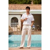 COOFANDY Men Linen Pants Casual Elastic Waist Drawstring Pants Summer Beach | Lightweight Breathable, Cotton Linen Trousers, Loose Fit with Pockets, Wide Leg, Vacation Yoga Lounge Wedding Dress(A- Linen Khaki)