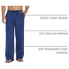 COOFANDY Men Linen Pants Casual Elastic Waist Drawstring Pants Summer Beach | Lightweight Breathable, Cotton Linen Trousers, Loose Fit with Pockets, Wide Leg, Vacation Yoga Lounge Wedding Dress(A- Royal Blue)