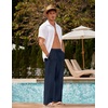 COOFANDY Men Linen Pants Casual Elastic Waist Drawstring Pants Summer Beach | Lightweight Breathable, Cotton Linen Trousers, Loose Fit with Pockets, Wide Leg, Vacation Yoga Lounge Wedding Dress(A- Navy Blue)