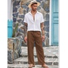 COOFANDY Men Linen Pants Casual Elastic Waist Drawstring Pants Summer Beach | Lightweight Breathable, Cotton Linen Trousers, Loose Fit with Pockets, Wide Leg, Vacation Yoga Lounge Wedding Dress(A- Brown)