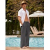 COOFANDY Men Linen Pants Casual Elastic Waist Drawstring Pants Summer Beach | Lightweight Breathable, Cotton Linen Trousers, Loose Fit with Pockets, Wide Leg, Vacation Yoga Lounge Wedding Dress(A- Dark Grey)