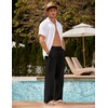 COOFANDY Men Linen Pants Casual Elastic Waist Drawstring Pants Summer Beach | Lightweight Breathable, Cotton Linen Trousers, Loose Fit with Pockets, Wide Leg, Vacation Yoga Lounge Wedding Dress(A- Black)