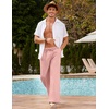 COOFANDY Men Linen Pants Casual Elastic Waist Drawstring Pants Summer Beach | Lightweight Breathable, Cotton Linen Trousers, Loose Fit with Pockets, Wide Leg, Vacation Yoga Lounge Wedding Dress(A- Pink)