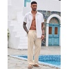 COOFANDY Men Linen Pants Casual Elastic Waist Drawstring Pants Summer Beach | Lightweight Breathable, Cotton Linen Trousers, Loose Fit with Pockets, Wide Leg, Vacation Yoga Lounge Wedding Dress(A- Medium Khaki)