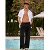 COOFANDY Men Linen Pants Casual Elastic Waist Drawstring Pants Summer Beach | Lightweight Breathable, Cotton Linen Trousers, Loose Fit with Pockets, Wide Leg, Vacation Yoga Lounge Wedding Dress(A- Black)