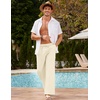 COOFANDY Men Linen Pants Casual Elastic Waist Drawstring Pants Summer Beach | Lightweight Breathable, Cotton Linen Trousers, Loose Fit with Pockets, Wide Leg, Vacation Yoga Lounge Wedding Dress(A- Light Khaki)