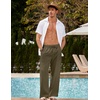 COOFANDY Men Linen Pants Casual Elastic Waist Drawstring Pants Summer Beach | Lightweight Breathable, Cotton Linen Trousers, Loose Fit with Pockets, Wide Leg, Vacation Yoga Lounge Wedding Dress(A- Army Green)