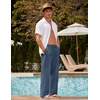 COOFANDY Men Linen Pants Casual Elastic Waist Drawstring Pants Summer Beach | Lightweight Breathable, Cotton Linen Trousers, Loose Fit with Pockets, Wide Leg, Vacation Yoga Lounge Wedding Dress(A- Denim Blue)