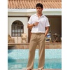 COOFANDY Men Linen Pants Casual Elastic Waist Drawstring Pants Summer Beach | Lightweight Breathable, Cotton Linen Trousers, Loose Fit with Pockets, Wide Leg, Vacation Yoga Lounge Wedding Dress(B- Dark Khaki)
