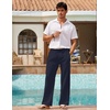 COOFANDY Men Linen Pants Casual Elastic Waist Drawstring Pants Summer Beach | Lightweight Breathable, Cotton Linen Trousers, Loose Fit with Pockets, Wide Leg, Vacation Yoga Lounge Wedding Dress(A- Dark Navy Blue)