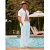 COOFANDY Men Linen Pants Casual Elastic Waist Drawstring Pants Summer Beach | Lightweight Breathable, Cotton Linen Trousers, Loose Fit with Pockets, Wide Leg, Vacation Yoga Lounge Wedding Dress(A- Sky Blue)