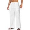 COOFANDY Men Linen Pants Casual Elastic Waist Drawstring Pants Summer Beach | Lightweight Breathable, Cotton Linen Trousers, Loose Fit with Pockets, Wide Leg, Vacation Yoga Lounge Wedding Dress(A- White)