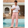 COOFANDY Men Linen Pants Casual Elastic Waist Drawstring Pants Summer Beach | Lightweight Breathable, Cotton Linen Trousers, Loose Fit with Pockets, Wide Leg, Vacation Yoga Lounge Wedding Dress(A- Pink)