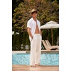 COOFANDY Men Linen Pants Casual Elastic Waist Drawstring Pants Summer Beach | Lightweight Breathable, Cotton Linen Trousers, Loose Fit with Pockets, Wide Leg, Vacation Yoga Lounge Wedding Dress(A- Linen Khaki)