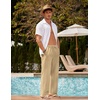 COOFANDY Men Linen Pants Casual Elastic Waist Drawstring Pants Summer Beach | Lightweight Breathable, Cotton Linen Trousers, Loose Fit with Pockets, Wide Leg, Vacation Yoga Lounge Wedding Dress(A- Beige)