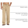COOFANDY Men Linen Pants Casual Elastic Waist Drawstring Pants Summer Beach | Lightweight Breathable, Cotton Linen Trousers, Loose Fit with Pockets, Wide Leg, Vacation Yoga Lounge Wedding Dress(A- Beige)