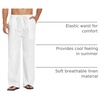 COOFANDY Men Linen Pants Casual Elastic Waist Drawstring Pants Summer Beach | Lightweight Breathable, Cotton Linen Trousers, Loose Fit with Pockets, Wide Leg, Vacation Yoga Lounge Wedding Dress(A- White)