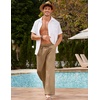 COOFANDY Men Linen Pants Casual Elastic Waist Drawstring Pants Summer Beach | Lightweight Breathable, Cotton Linen Trousers, Loose Fit with Pockets, Wide Leg, Vacation Yoga Lounge Wedding Dress(B- Dark Khaki)