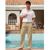 COOFANDY Men Linen Pants Casual Elastic Waist Drawstring Pants Summer Beach | Lightweight Breathable, Cotton Linen Trousers, Loose Fit with Pockets, Wide Leg, Vacation Yoga Lounge Wedding Dress(A- Beige)
