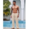COOFANDY Men Linen Pants Casual Elastic Waist Drawstring Pants Summer Beach | Lightweight Breathable, Cotton Linen Trousers, Loose Fit with Pockets, Wide Leg, Vacation Yoga Lounge Wedding Dress(A- Medium Khaki)