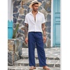 COOFANDY Men Linen Pants Casual Elastic Waist Drawstring Pants Summer Beach | Lightweight Breathable, Cotton Linen Trousers, Loose Fit with Pockets, Wide Leg, Vacation Yoga Lounge Wedding Dress(A- Royal Blue)