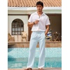 COOFANDY Men Linen Pants Casual Elastic Waist Drawstring Pants Summer Beach | Lightweight Breathable, Cotton Linen Trousers, Loose Fit with Pockets, Wide Leg, Vacation Yoga Lounge Wedding Dress(A- Sky Blue)