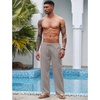 COOFANDY Men Linen Pants Casual Elastic Waist Drawstring Pants Summer Beach | Lightweight Breathable, Cotton Linen Trousers, Loose Fit with Pockets, Wide Leg, Vacation Yoga Lounge Wedding Dress(A- Medium Gray)