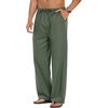 COOFANDY Men Linen Pants Casual Elastic Waist Drawstring Pants Summer Beach | Lightweight Breathable, Cotton Linen Trousers, Loose Fit with Pockets, Wide Leg, Vacation Yoga Lounge Wedding Dress(A- Dark Army Green)