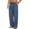 COOFANDY Men Linen Pants Casual Elastic Waist Drawstring Pants Summer Beach | Lightweight Breathable, Cotton Linen Trousers, Loose Fit with Pockets, Wide Leg, Vacation Yoga Lounge Wedding Dress(A- Denim Blue)