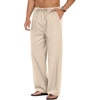 COOFANDY Men Linen Pants Casual Elastic Waist Drawstring Pants Summer Beach | Lightweight Breathable, Cotton Linen Trousers, Loose Fit with Pockets, Wide Leg, Vacation Yoga Lounge Wedding Dress(A- Medium Khaki)