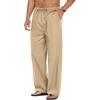 COOFANDY Men Linen Pants Casual Elastic Waist Drawstring Pants Summer Beach | Lightweight Breathable, Cotton Linen Trousers, Loose Fit with Pockets, Wide Leg, Vacation Yoga Lounge Wedding Dress(A- Beige)