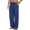 COOFANDY Men Linen Pants Casual Elastic Waist Drawstring Pants Summer Beach | Lightweight Breathable, Cotton Linen Trousers, Loose Fit with Pockets, Wide Leg, Vacation Yoga Lounge Wedding Dress(A- Royal Blue)