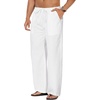 COOFANDY Men Linen Pants Casual Elastic Waist Drawstring Pants Summer Beach | Lightweight Breathable, Cotton Linen Trousers, Loose Fit with Pockets, Wide Leg, Vacation Yoga Lounge Wedding Dress(A- White)