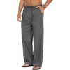 COOFANDY Men Linen Pants Casual Elastic Waist Drawstring Pants Summer Beach | Lightweight Breathable, Cotton Linen Trousers, Loose Fit with Pockets, Wide Leg, Vacation Yoga Lounge Wedding Dress(A- Dark Grey)