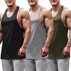 COOFANDY Men’s 3 Pack Tank Tops Gym Workout Y-Back Sleeveless Muscle Shirts | Bodybuilding Loose Y Back Tank Top, Quicky Dry Oversized String Sleeveless Shirts,for Fitness/Casual/Running/Weight Lifting(Black/Green/Medium Grey)