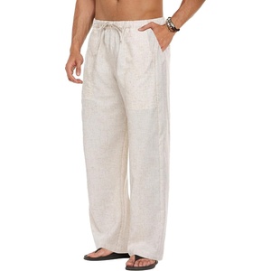 COOFANDY Men Linen Pants Casual Elastic Waist Drawstring Pants Summer Beach | Lightweight Breathable, Cotton Linen Trousers, Loose Fit with Pockets, Wide Leg, Vacation Yoga Lounge Wedding Dress(A- Linen Khaki)