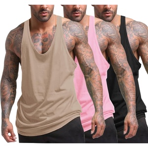 COOFANDY Men’s 3 Pack Tank Tops Gym Workout Y-Back Sleeveless Muscle Shirts | Bodybuilding Loose Y Back Tank Top, Quicky Dry Oversized String Sleeveless Shirts,for Fitness/Casual/Running/Weight Lifting(Khaki/Black/Pink)