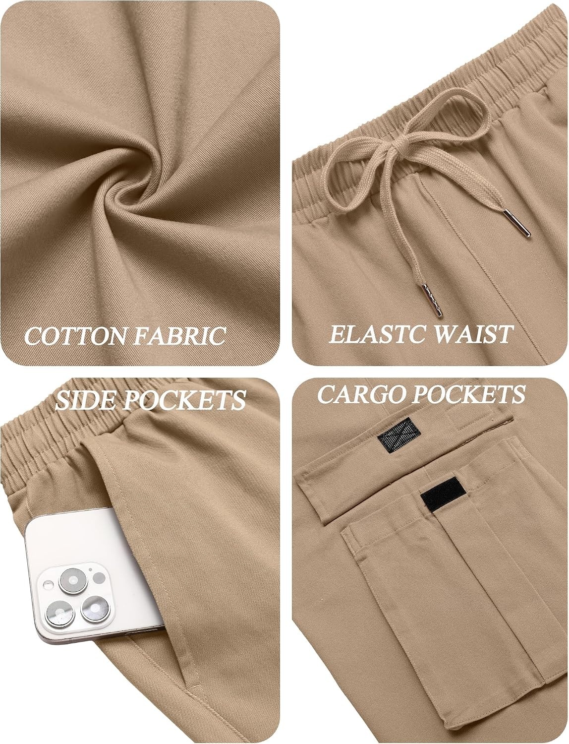 image:imageCOOFANDY Men Casual Cargo Pants Hiking Joggers Sweatpant with Multi Pockets Stretch Cotton Fabric Skin Friendly Outdoor Sweat Pant Elastic Waist Straight Leg Trousers Relaxed Fit LightweightKhaki