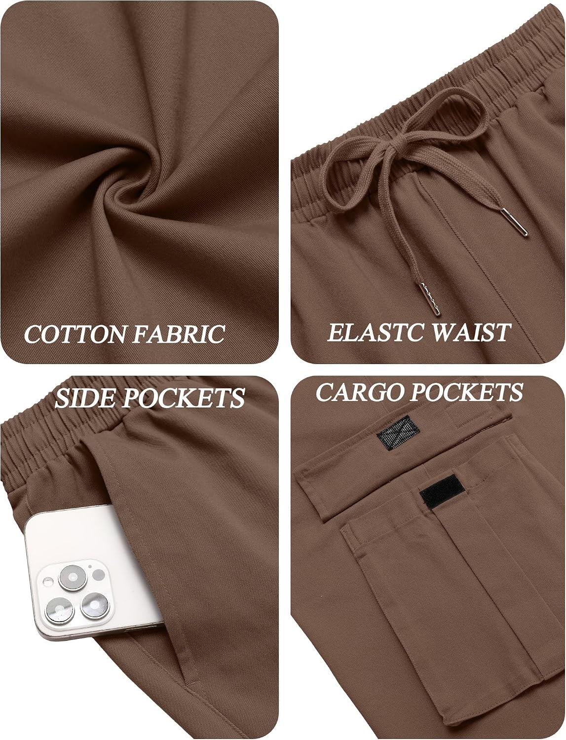 image:imageCOOFANDY Men Casual Cargo Pants Hiking Joggers Sweatpant with Multi Pockets Stretch Cotton Fabric Skin Friendly Outdoor Sweat Pant Elastic Waist Straight Leg Trousers Relaxed Fit LightweightBrown