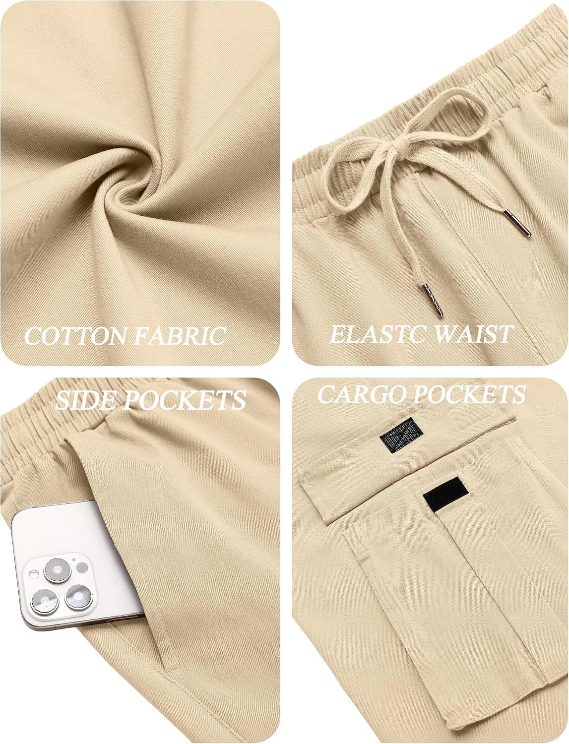 image:imageCOOFANDY Men Casual Cargo Pants Hiking Joggers Sweatpant with Multi Pockets Stretch Cotton Fabric Skin Friendly Outdoor Sweat Pant Elastic Waist Straight Leg Trousers Relaxed Fit LightweightBeige