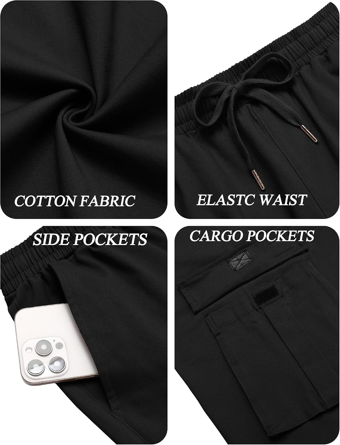image:imageCOOFANDY Men Casual Cargo Pants Hiking Joggers Sweatpant with Multi Pockets Stretch Cotton Fabric Skin Friendly Outdoor Sweat Pant Elastic Waist Straight Leg Trousers Relaxed Fit LightweightBlack