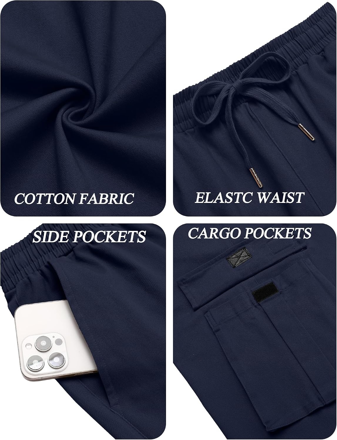 image:imageCOOFANDY Men Casual Cargo Pants Hiking Joggers Sweatpant with Multi Pockets Stretch Cotton Fabric Skin Friendly Outdoor Sweat Pant Elastic Waist Straight Leg Trousers Relaxed Fit LightweightDark Blue