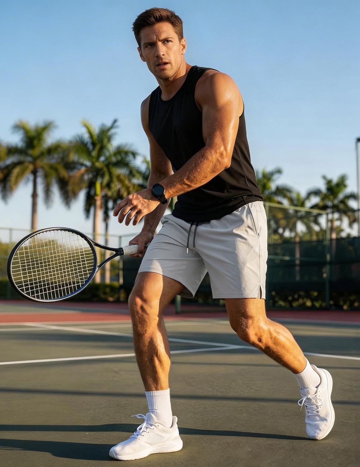 image:imageCOOFANDY Mens 7 Athletic Shorts Quick Dry Elastic Waist Gym Workout Shorts Moisture Wicking Breathable 4Way Stretch Fabric Active Running Training Basketball Fitness Casual Daily WearLight Gray
