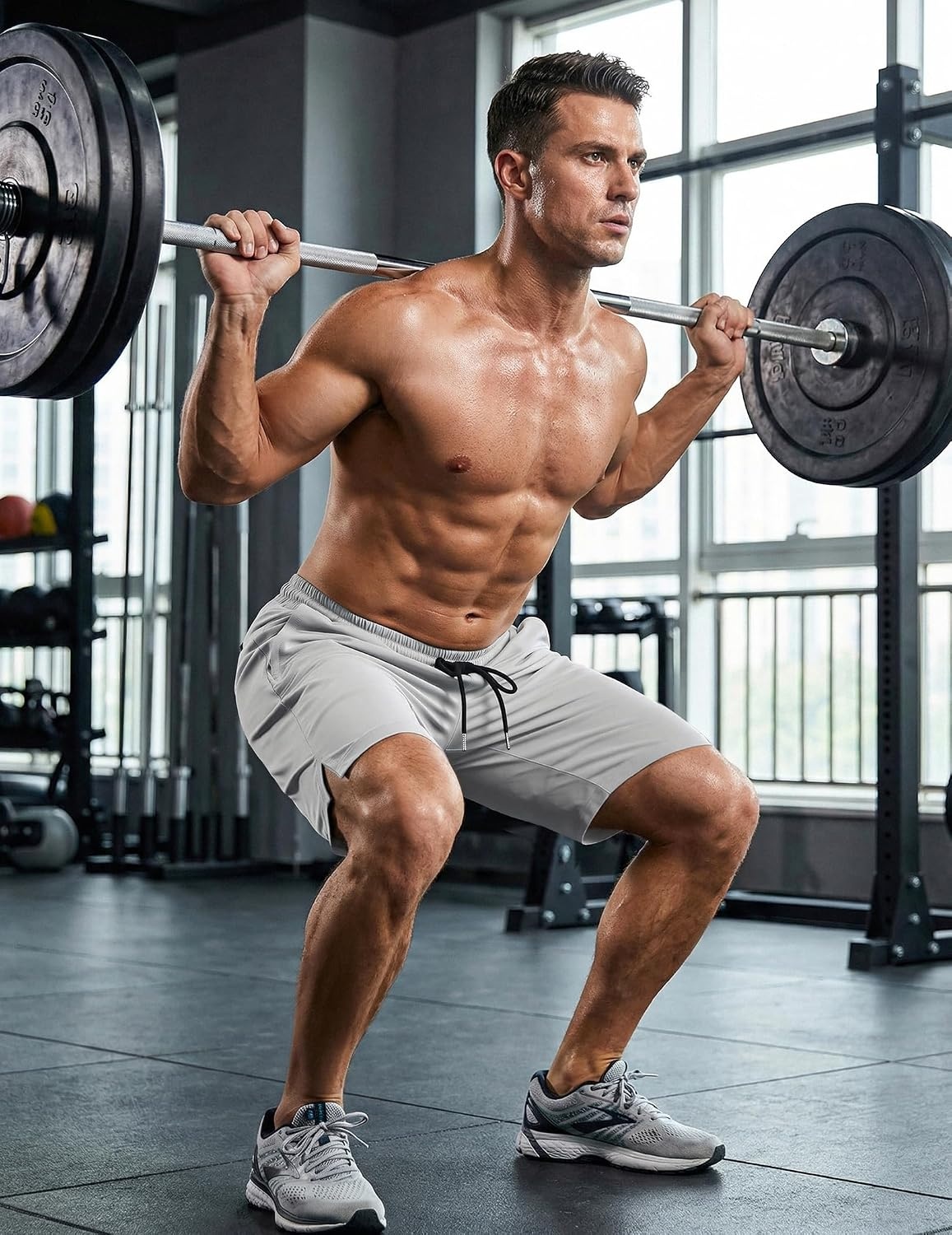 image:imageCOOFANDY Mens 7 Athletic Shorts Quick Dry Elastic Waist Gym Workout Shorts Moisture Wicking Breathable 4Way Stretch Fabric Active Running Training Basketball Fitness Casual Daily WearLight Gray