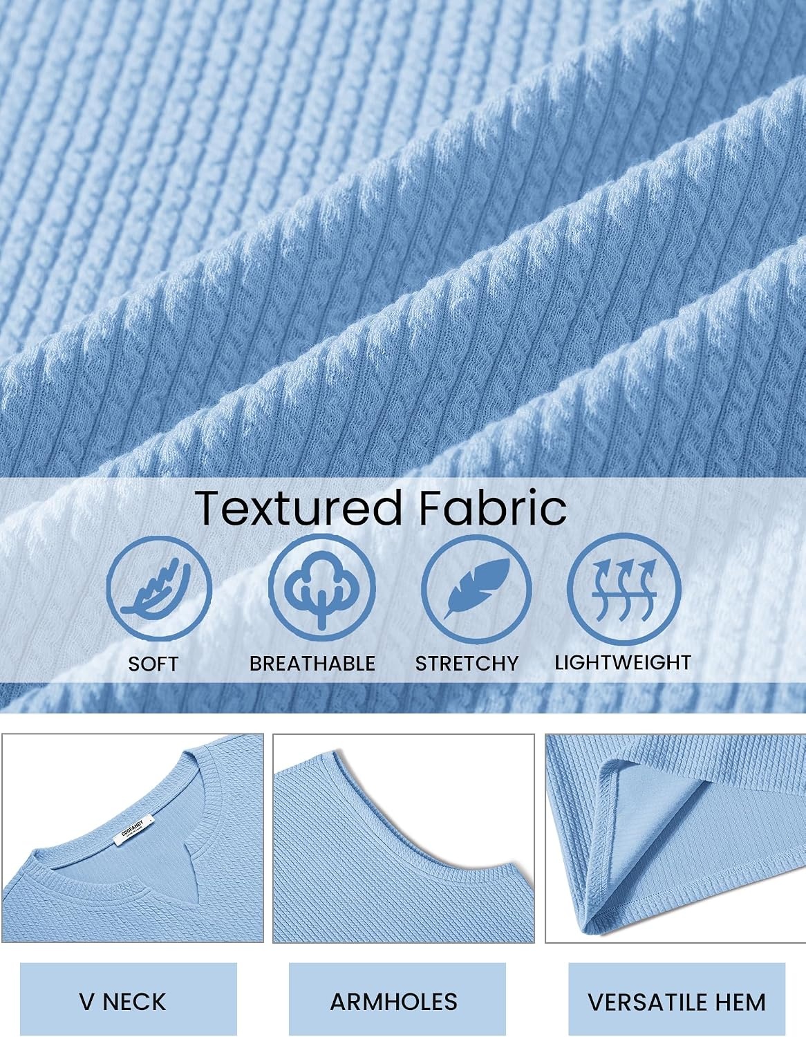 image:imageCOOFANDY Mens Casual Tank Top V Neck Knit Jacquard Summer Sleeveless Shirts Lightweight 3D Textured TankPerfect for Beach VacationBreathable and StretchableResort Wear or Retro Street StyleLight Blue