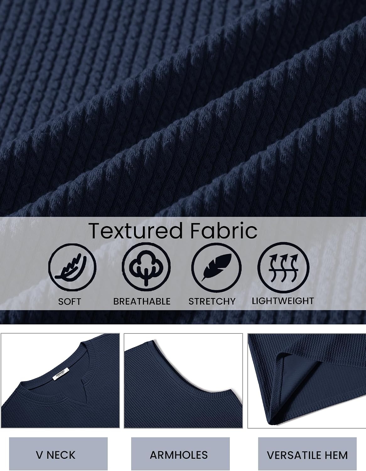 image:imageCOOFANDY Mens Casual Tank Top V Neck Knit Jacquard Summer Sleeveless Shirts Lightweight 3D Textured TankPerfect for Beach VacationBreathable and StretchableResort Wear or Retro Street StyleNavy Blue
