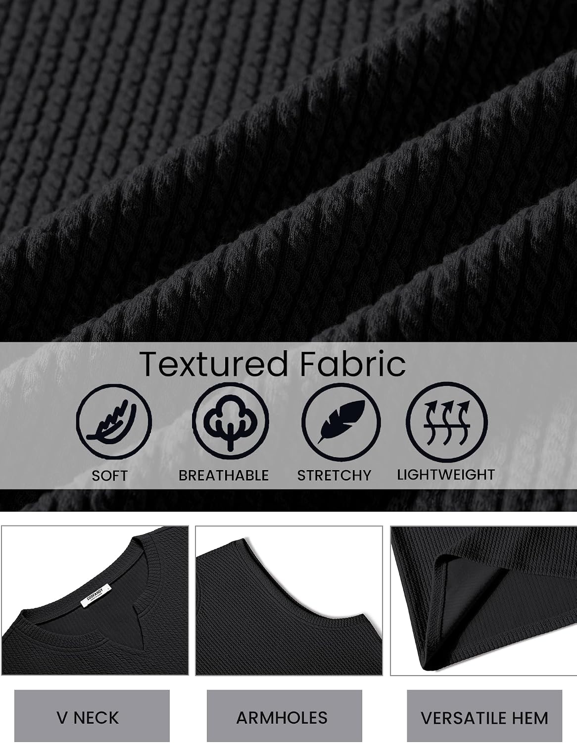image:imageCOOFANDY Mens Casual Tank Top V Neck Knit Jacquard Summer Sleeveless Shirts Lightweight 3D Textured TankPerfect for Beach VacationBreathable and StretchableResort Wear or Retro Street StyleBlack