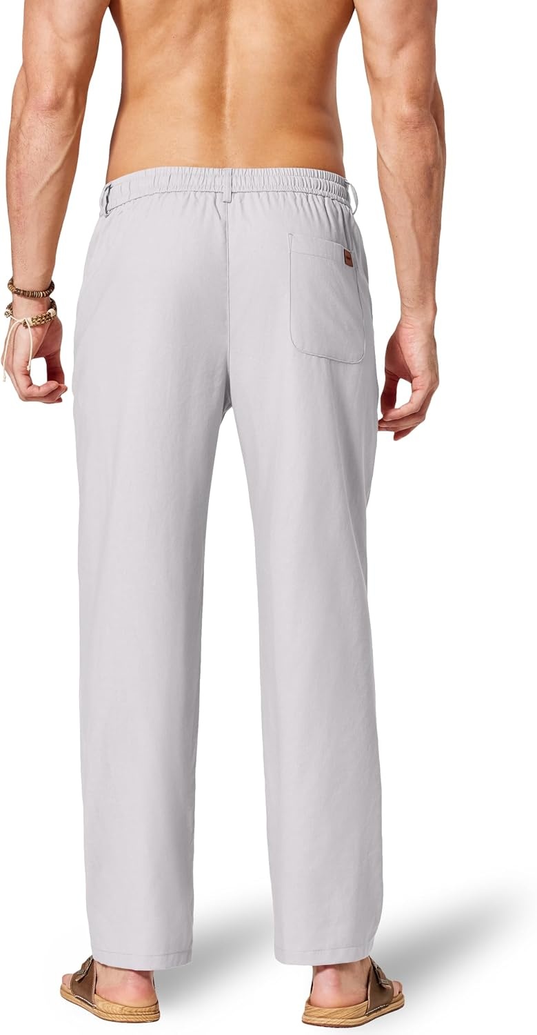 image:imageCOOFANDY Mens Cotton Linen Pants Casual Drawstring Dress Pants Beach Summer Lightweight TrousersLight Grey