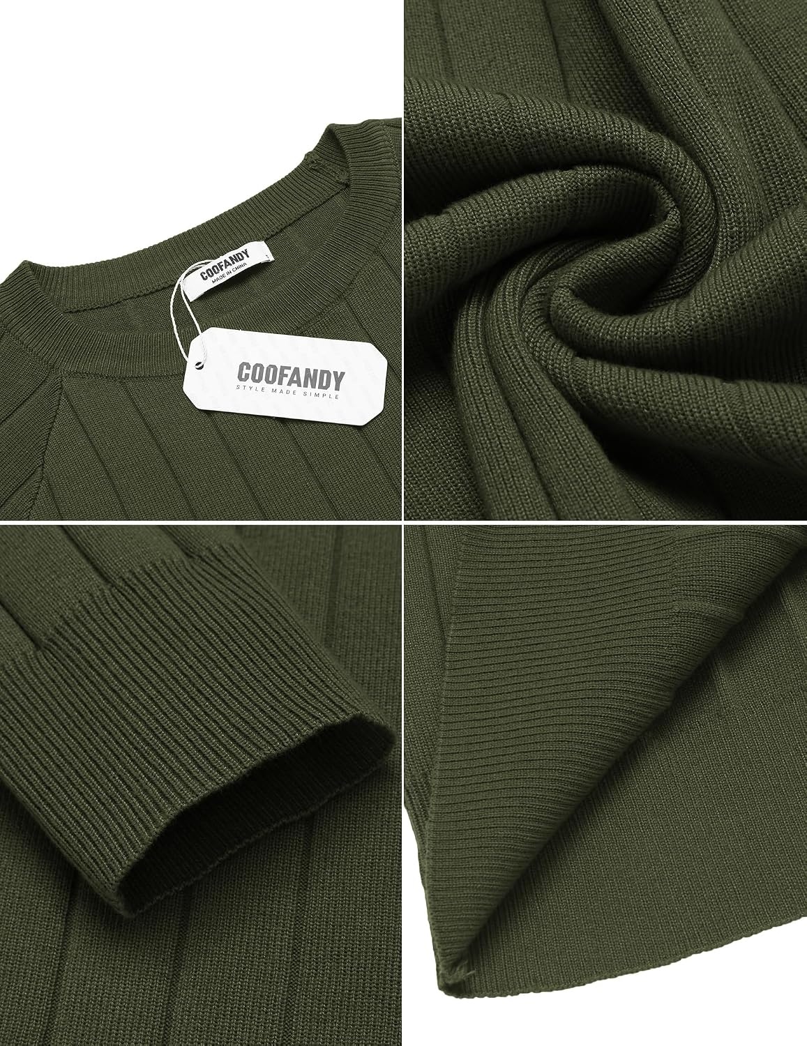 image:imageCOOFANDY Mens Crewneck Pullover Sweater Business Casual Knit SweaterArmy Green